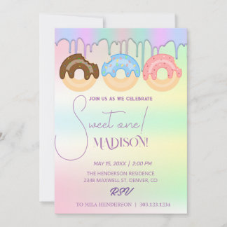 Süße Donuts, Regenbogenfarben, süßer erster Geburt Einladung