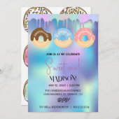 Süße Donuts, Regenbogenfarben, süßer erster Geburt Einladung (Vorne/Hinten)