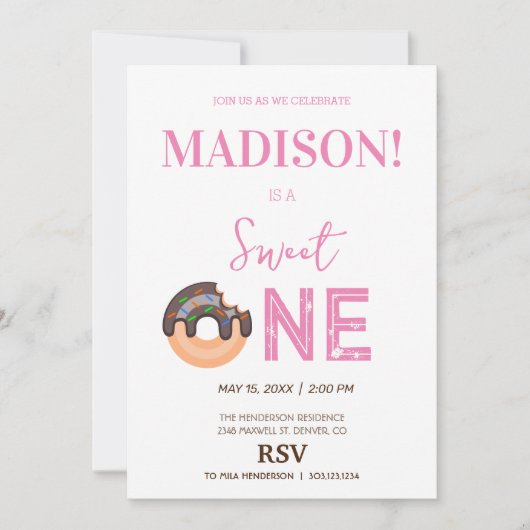 Süße Donuts, Regenbogenfarben, süßer erster Geburt Einladung (Vorderseite)