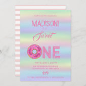 Süße Donuts, Regenbogenfarben, süßer erster Geburt Einladung (Vorne/Hinten)