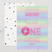 Süße Donuts, Regenbogenfarben, süßer erster Geburt Einladung (Vorne/Hinten)