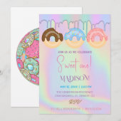 Süße Donuts, Regenbogenfarben, süßer erster Geburt Einladung (Vorne/Hinten)