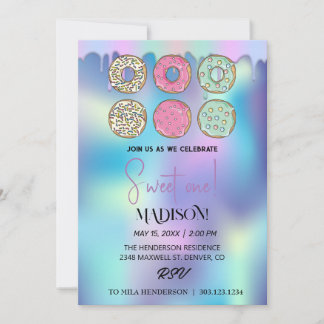 Süße Donuts, Regenbogenfarben, süßer erster Geburt Einladung