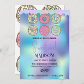 Süße Donuts, Regenbogenfarben, süßer erster Geburt Einladung (Vorne/Hinten)