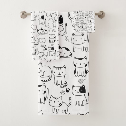 Süße Doodle-Katzen Muster Badhandtuch Set (Insitu)