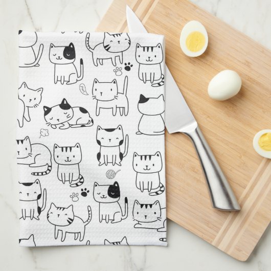 Süße Doodle-Katzen Muster Geschirrtuch (Viertel Falte)