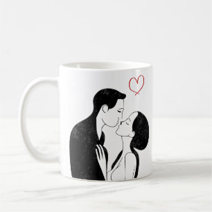 Süße Doodle-Liebesherz-Romantisches Paar Kuss Kaffeetasse