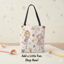 Süße Doodle-Mädchen Fullprint-Tragetasche Tasche