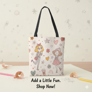 Süße Doodle-Mädchen Fullprint-Tragetasche Tasche