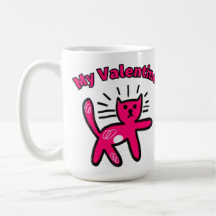 Süße Doodle Valentinstag Katze Kaffeetasse