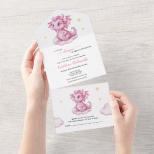 Süße Drachen-Baby-Party All In One Einladung