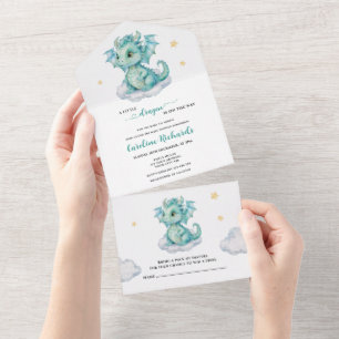 Süße Drachen-Baby-Party All In One Einladung