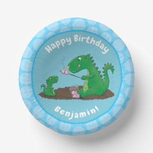 Süße Drachen rösten Marshmallows Cartoon Pappteller