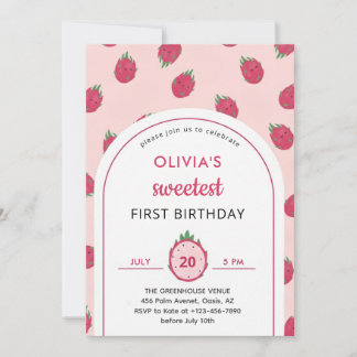 Süße Drachenfrucht-Einladung zum ersten Geburtstag Einladung