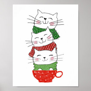 Süße drei Katzen gestapelte Tasse Feiertags-Schals Poster