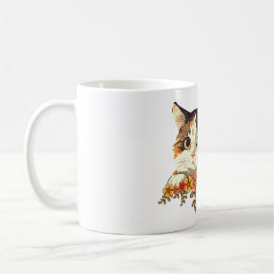 Süße Dreifarbenkatze Blumige Spähende Kunst Kaffeetasse