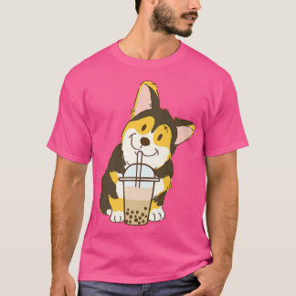 Süße dreifarbige Corgi und Boba-Hund Bubble Milk T T-Shirt