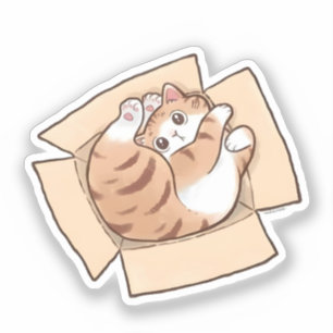 Süße dreifarbige Katze in einem Karton Aufkleber