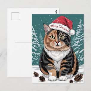 Süße dreifarbige Katze Weihnachtsmann Hut Frohe We Postkarte