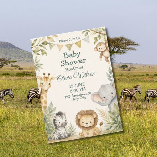 Süße Dschungeltiere Baby Shower Einladung