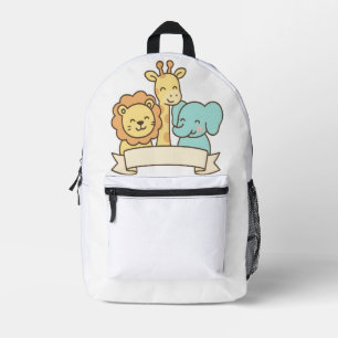 Süße Dschungeltiere mit Banner – Safari-Kinderzimm Bedruckter Rucksack
