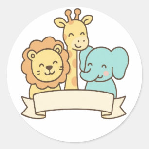 Süße Dschungeltiere mit Banner – Safari-Kinderzimm Runder Aufkleber