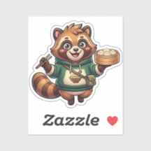 Süße-Dümmchen-Waschbär-Foodie-Mascot-Sticker