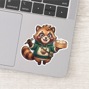 Süße-Dümmchen-Waschbär-Foodie-Mascot-Sticker Aufkleber