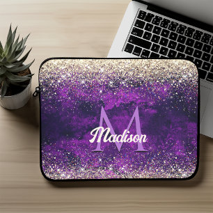Süße dunkelviolette goldene falsche Glitter-Monogr Laptopschutzhülle