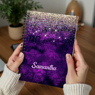 Süße dunkelviolette goldene falsche Glitter-Monogr Notizblock