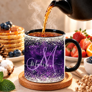 Süße dunkelviolette goldene falsche Glitter-Monogr Tasse