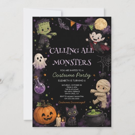 Süße dunkle Halloween-Kostenüm-Party Einladung (Vorderseite)