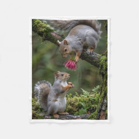 Süße Eichhörnchen und Blumen Wurfdecke Fleecedecke (Vorderseite)