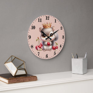 Süße Eichhörnchenliebhaber Kirsche Große Wanduhr