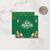 Süße Eid Mubarak-Grüße in Grün Mitteilungskarte (Vorderseite/Rückseite Beispiel)