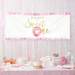 Süße Eine Donut-Geburtstags-Dekoration in Rosa und Banner