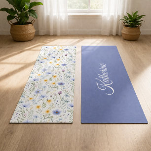 Süße einfache blaue lila Wasserfarbe Wildblumen Na Yogamatte
