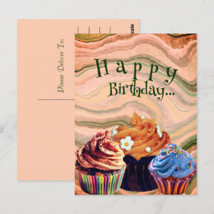 Süße einfache Happy Birthday Cupcakes   Postkarte