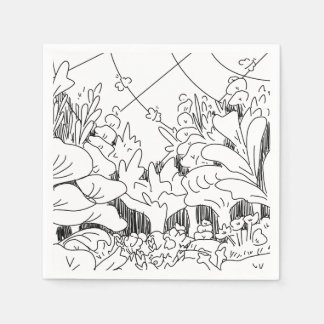 Süße einfache Line-Art-Pflanzen und -Blumen Serviette
