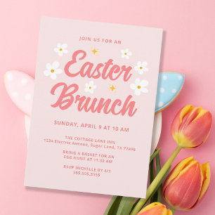 Süße einfache rosa Blumen Ostersonntagsbrunch Einladung