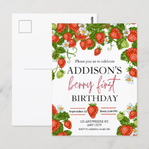 Süße einfache rote blaue Beeren süße 1. Geburtstag Postkarte