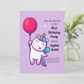 Süße Einhorn-Geburtstagsfeier mit Regenbogen (Stehend Vorderseite)