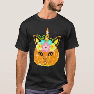 Süße Einhorn-Gesicht Kürbis Blumen Halloween Kostü T-Shirt