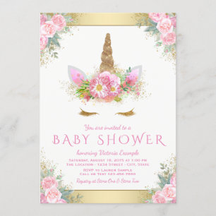 Süße Einhorn-Gesicht Rosa Gold Baby Shower Einladu Einladung