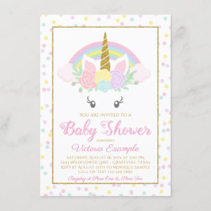 Süße Einhorn Regenbogen Baby Mädchen Shower Einlad Einladung