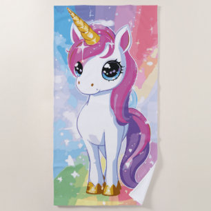 Süße Einhorn-Regenbogen-Fantasie-Illustration Strandtuch