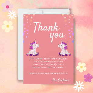 Süße Einhorn Rosa Zwillings Mädchen Baby Shower Dankeskarte