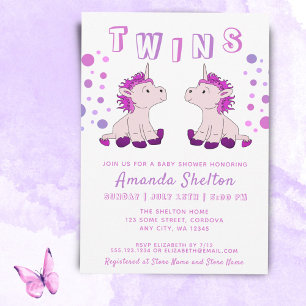 Süße Einhorn-Zwillinge 2 Baby Mädchen Baby Shower Einladung