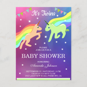 Süße Einhorn-Zwillinge Baby Shower Einladungspostkarte