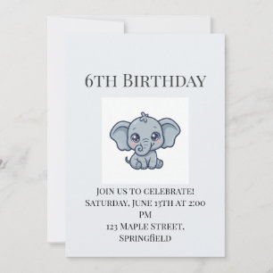 Süße Einladung zum 6. Geburtstag für ein Baby-Elef